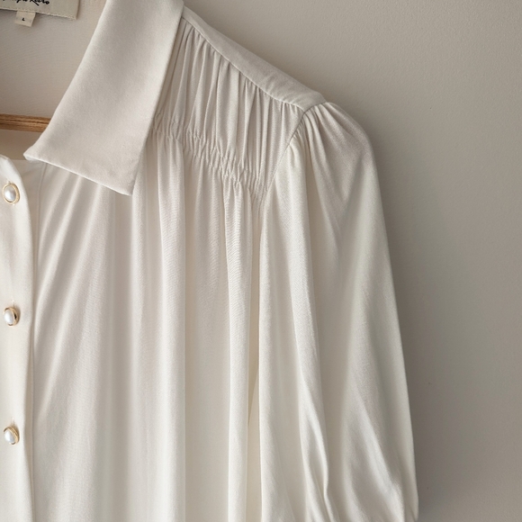 Simple Retro Ursula French Puff Sleeve Button Up Blouse L - Picture 8 of 14